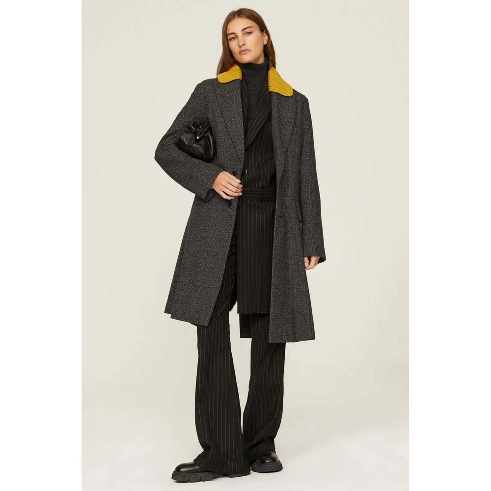 Plan C‎ Gray Tweed Cotton Yellow Collar PeaCoat Women Size EU 44 Italy Designer